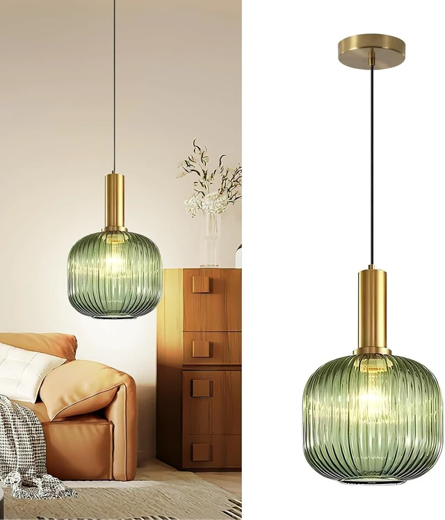 Main image of Battery Operated Pendant Light,Glass Battery Ceiling Light Fixtures with Wireless Remote Dimmable,10 Colors Modes Rechargeable Chandelier for Kitchen,Dining Room,Living Room,Bedroom(Green)