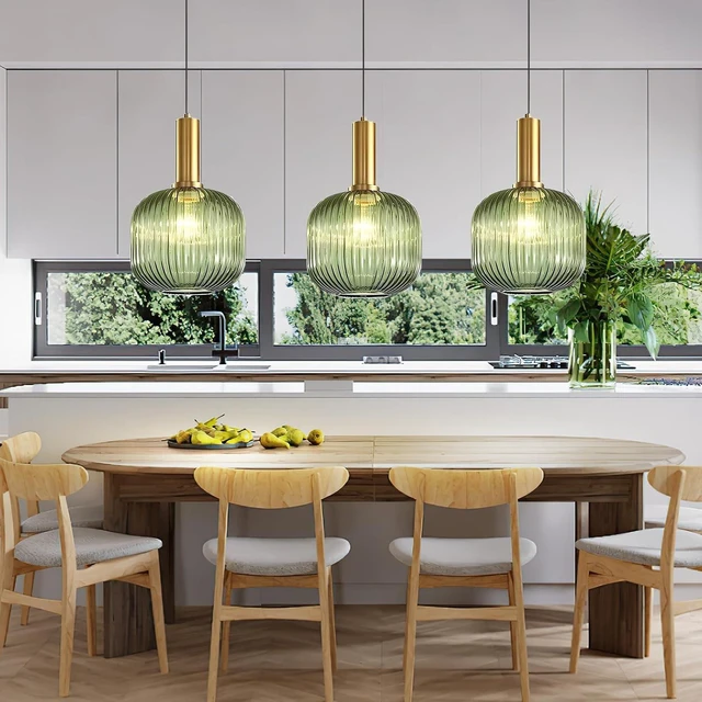 Alt view image 2 of 6 - Battery Operated Pendant Light,Glass Battery Ceiling Light Fixtures with Wireless Remote Dimmable,10 Colors Modes Rechargeable Chandelier for Kitchen,Dining Room,Living Room,Bedroom(Green)