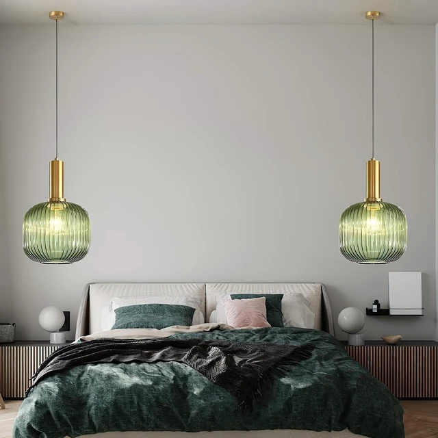 Alt view image 3 of 6 - Battery Operated Pendant Light,Glass Battery Ceiling Light Fixtures with Wireless Remote Dimmable,10 Colors Modes Rechargeable Chandelier for Kitchen,Dining Room,Living Room,Bedroom(Green)