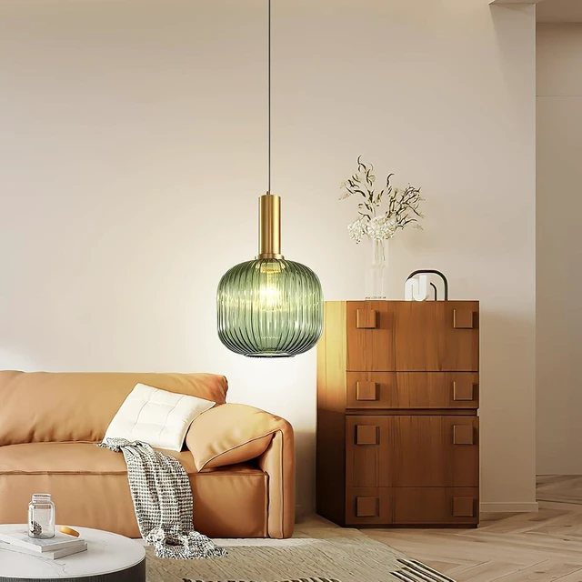 Alt view image 6 of 6 - Battery Operated Pendant Light,Glass Battery Ceiling Light Fixtures with Wireless Remote Dimmable,10 Colors Modes Rechargeable Chandelier for Kitchen,Dining Room,Living Room,Bedroom(Green)