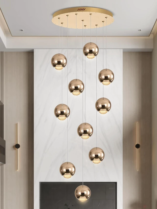 Alt view image 3 of 7 - ykolupty 10-Light LED Staircase Gold Chandelier Crystal Ceiling Lights Large Chandeliers for High Ceilings, Entryway Modern Lighting Fixture Villas and Stairs