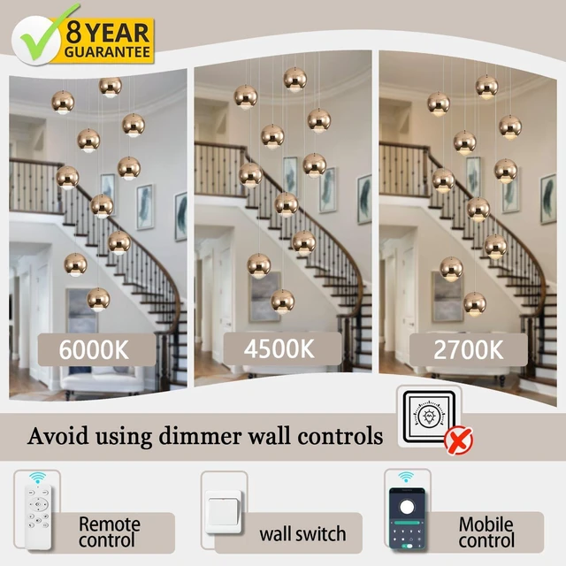 Alt view image 4 of 7 - ykolupty 10-Light LED Staircase Gold Chandelier Crystal Ceiling Lights Large Chandeliers for High Ceilings, Entryway Modern Lighting Fixture Villas and Stairs
