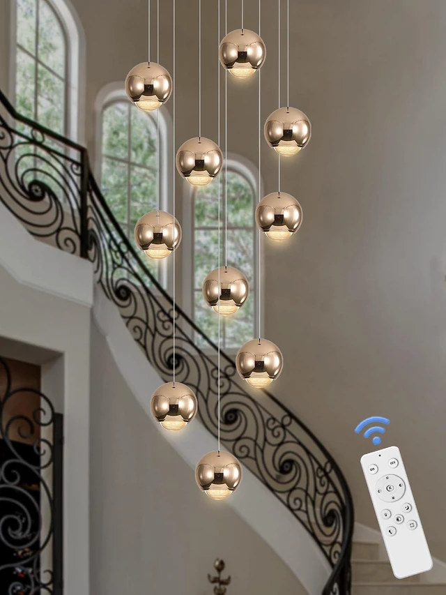 Alt view image 5 of 7 - ykolupty 10-Light LED Staircase Gold Chandelier Crystal Ceiling Lights Large Chandeliers for High Ceilings, Entryway Modern Lighting Fixture Villas and Stairs