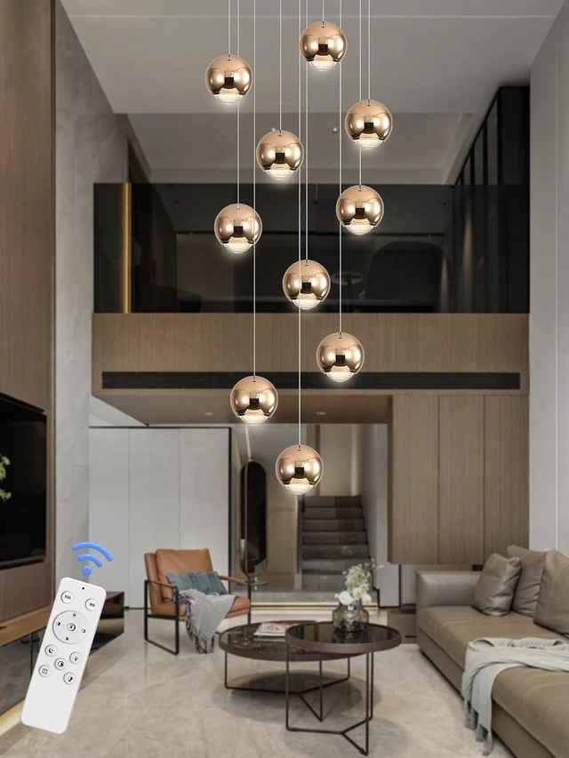Alt view image 7 of 7 - ykolupty 10-Light LED Staircase Gold Chandelier Crystal Ceiling Lights Large Chandeliers for High Ceilings, Entryway Modern Lighting Fixture Villas and Stairs