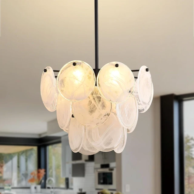 Main image of Black Glass Pendant Light, 13.78" Modern Crystal Chandelier Kitchen Island, 4-Light Round Adjustable Height Ceiling Luxury Hanging for Entryway Hallway Foyer Bedroom, G9 Base