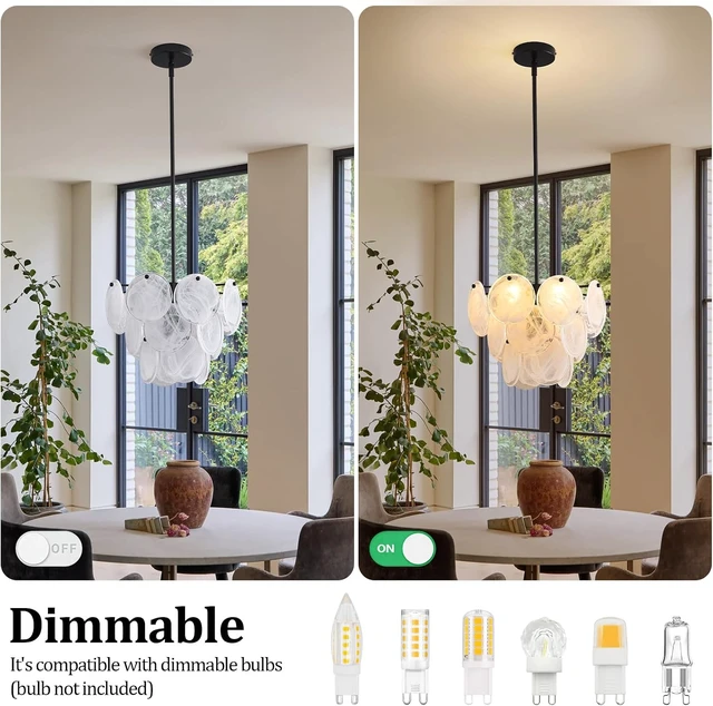 Alt view image 4 of 7 - Black Glass Pendant Light, 13.78" Modern Crystal Chandelier Kitchen Island, 4-Light Round Adjustable Height Ceiling Luxury Hanging for Entryway Hallway Foyer Bedroom, G9 Base