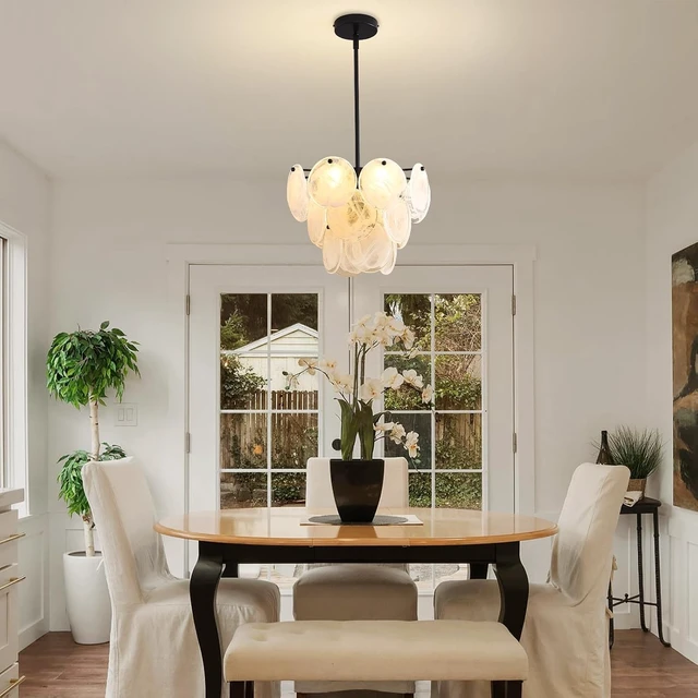 Alt view image 7 of 7 - Black Glass Pendant Light, 13.78" Modern Crystal Chandelier Kitchen Island, 4-Light Round Adjustable Height Ceiling Luxury Hanging for Entryway Hallway Foyer Bedroom, G9 Base