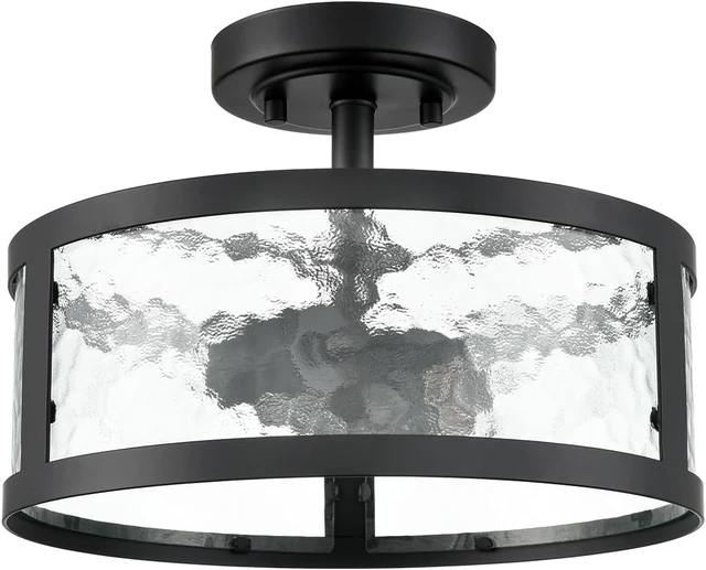 Main image of Moose Black Semi Flush Mount Ceiling Light 2-Light with Hammered Glass