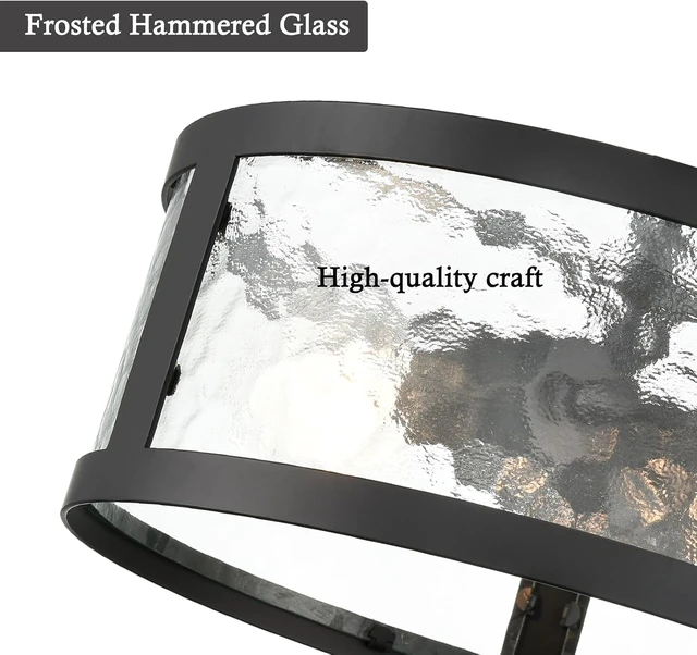 Alt view image 2 of 7 - Moose Black Semi Flush Mount Ceiling Light 2-Light with Hammered Glass