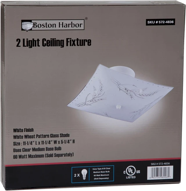 Alt view image 5 of 5 - Boston Harbor 5724836 Dimmable Ceiling Light Fixture, (2) 60/13 W Medium A19/CFL Lamp, White