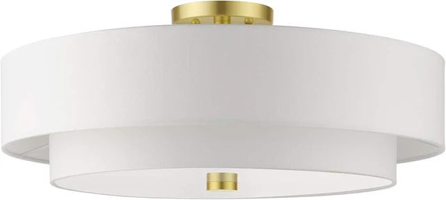 Alt view image 2 of 3 - Livex Lighting 52140-12 Meridian Collection 5-Light Semi Flush Mount Ceiling Light with Off-White Hardback Fabric Shade, Satin Brass, 22 x 22 x 9.5