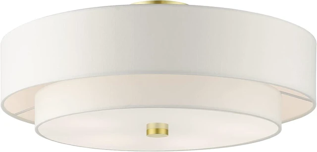 Alt view image 3 of 3 - Livex Lighting 52140-12 Meridian Collection 5-Light Semi Flush Mount Ceiling Light with Off-White Hardback Fabric Shade, Satin Brass, 22 x 22 x 9.5