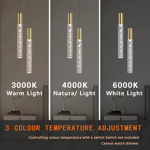 Alt view image 2 of 7 - Modern 2-Light Gold Pendant Light Fixture for Kitchen Island, 3-Color LED Acrylic Pendant Lighting Cord Adjustable Ceiling Hanging Lights for Living Room Bedroom Dining Room (Gold,2-Light)