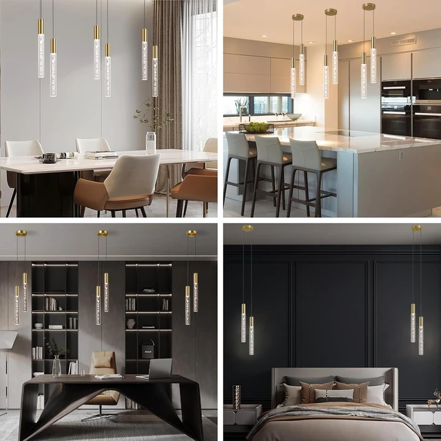 Alt view image 5 of 7 - Modern 2-Light Gold Pendant Light Fixture for Kitchen Island, 3-Color LED Acrylic Pendant Lighting Cord Adjustable Ceiling Hanging Lights for Living Room Bedroom Dining Room (Gold,2-Light)