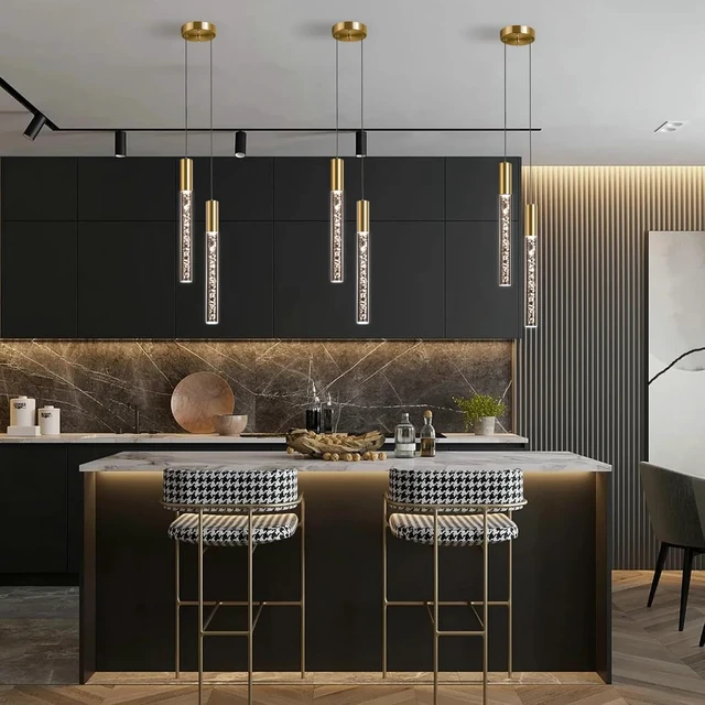 Alt view image 6 of 7 - Modern 2-Light Gold Pendant Light Fixture for Kitchen Island, 3-Color LED Acrylic Pendant Lighting Cord Adjustable Ceiling Hanging Lights for Living Room Bedroom Dining Room (Gold,2-Light)