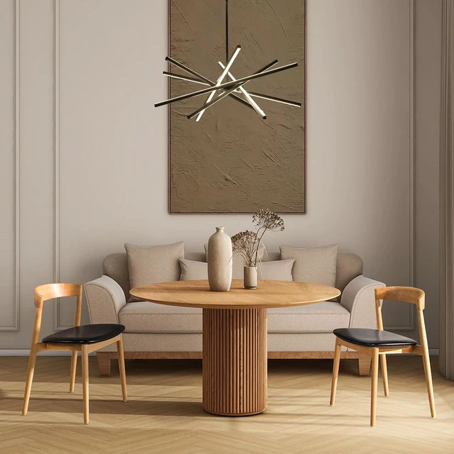 Alt view image 2 of 7 - Modern Black Chandelier Light Fixtures - LED 6-Lights Dining Room Linear Chandeliers Sputnik Pendant Lights Fixture Over Table 3000K 4500K 6000K Dimmable for Kitchen Island Living Room