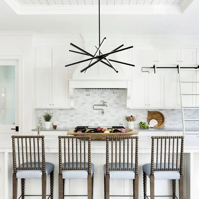 Alt view image 7 of 7 - Modern Black Chandelier Light Fixtures - LED 6-Lights Dining Room Linear Chandeliers Sputnik Pendant Lights Fixture Over Table 3000K 4500K 6000K Dimmable for Kitchen Island Living Room