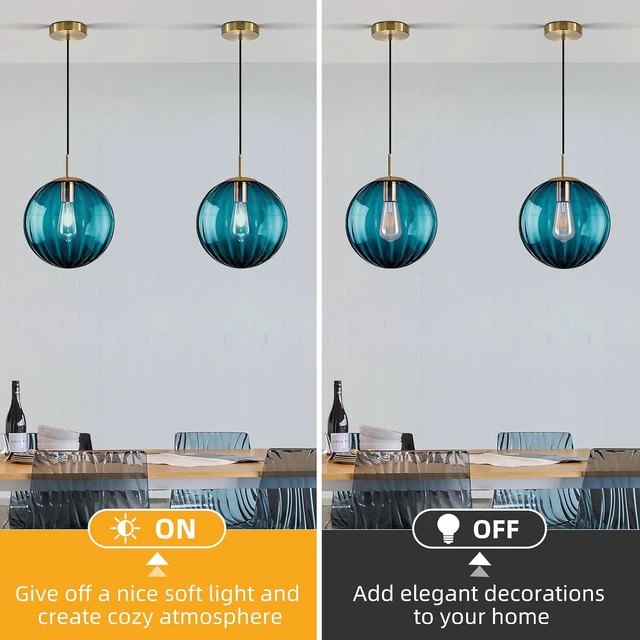 Alt view image 2 of 7 - Modern Blue Glass Pendant Light, Kitchen Island Lighting 3-Pack Globe Pendant Light Fixtures Century Kitchen Island Pendant Lighting for Bedroom Living Dining Room Light Fixture (Without Bulb)