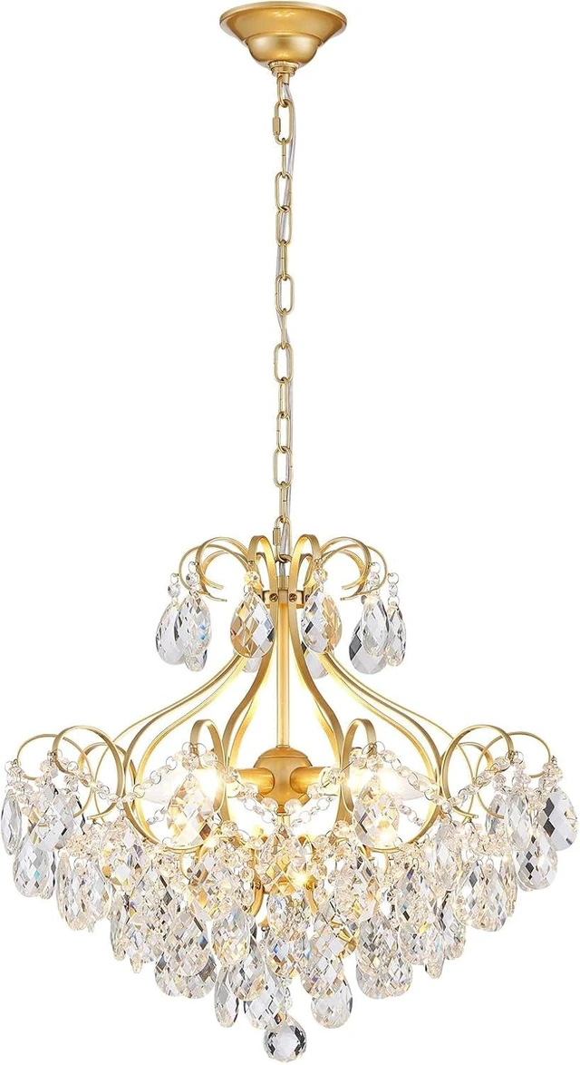 Main image of Crystal Candle Chandelier Pendant Flushmount Ceiling Light Modern Lighting Fixture for Bedroom Hallway Bar Kitchen Bathroom, H 16.9" x W 22.8", Gold, E12 Base
