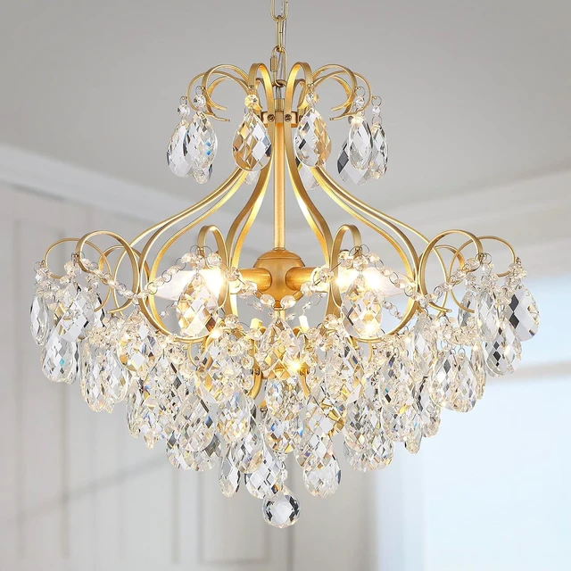 Alt view image 2 of 7 - Crystal Candle Chandelier Pendant Flushmount Ceiling Light Modern Lighting Fixture for Bedroom Hallway Bar Kitchen Bathroom, H 16.9" x W 22.8", Gold, E12 Base