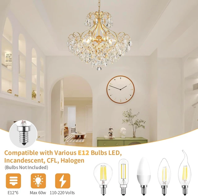 Alt view image 5 of 7 - Crystal Candle Chandelier Pendant Flushmount Ceiling Light Modern Lighting Fixture for Bedroom Hallway Bar Kitchen Bathroom, H 16.9" x W 22.8", Gold, E12 Base