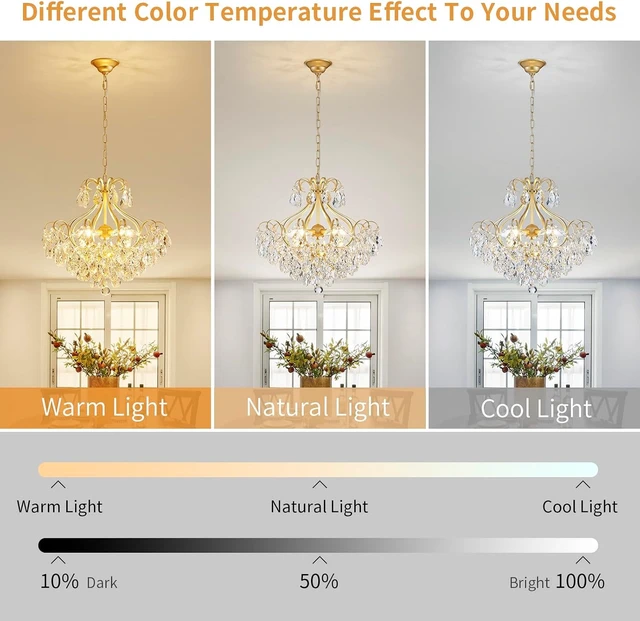 Alt view image 3 of 7 - Crystal Candle Chandelier Pendant Flushmount Ceiling Light Modern Lighting Fixture for Bedroom Hallway Bar Kitchen Bathroom, H 16.9" x W 22.8", Gold, E12 Base