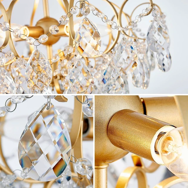 Alt view image 6 of 7 - Crystal Candle Chandelier Pendant Flushmount Ceiling Light Modern Lighting Fixture for Bedroom Hallway Bar Kitchen Bathroom, H 16.9" x W 22.8", Gold, E12 Base