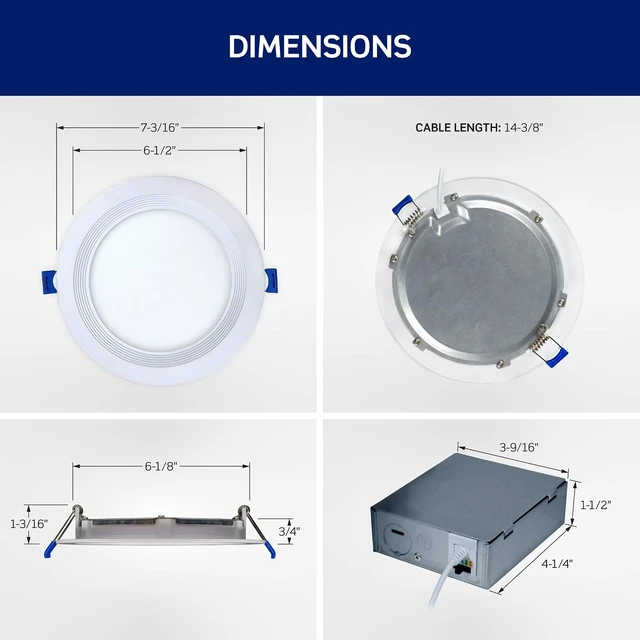 Alt view image 2 of 7 - Leviton 6 in. Round Baffle Slim Downlight, 1100 Lumens, 5 CCT Color Selectable 2700K-5000K, Dimmable, DBR60-S1W, White