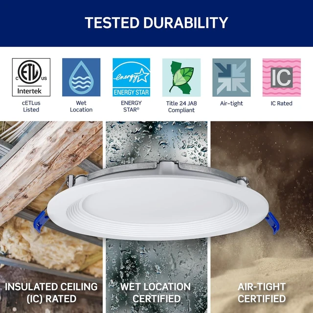 Alt view image 4 of 7 - Leviton 6 in. Round Baffle Slim Downlight, 1100 Lumens, 5 CCT Color Selectable 2700K-5000K, Dimmable, DBR60-S1W, White