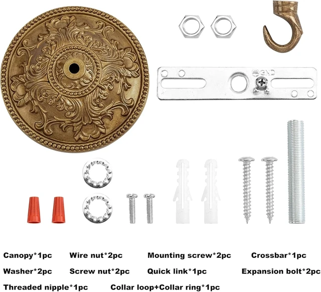 Alt view image 5 of 5 - 5.9 inches Chandelier Brass Canopy, Mounting Plate Kit for Ceiling Lights, Decorative Design, Vintage Style