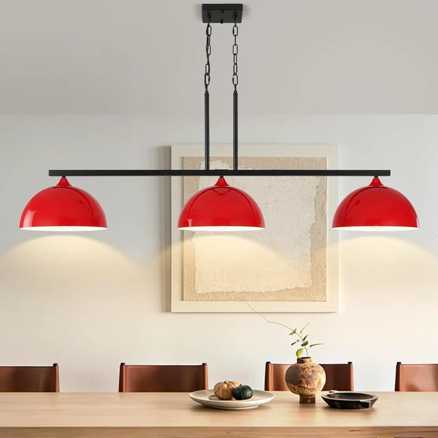 Main image of 3-Light Red Island Lights for Kitchen, Dome Island Light Fixture, Modern Farmhouse Chandelier, Kitchen Lights Over Island, Hanging Island Pendant Lights for Kitchen, Dining Room, Bar