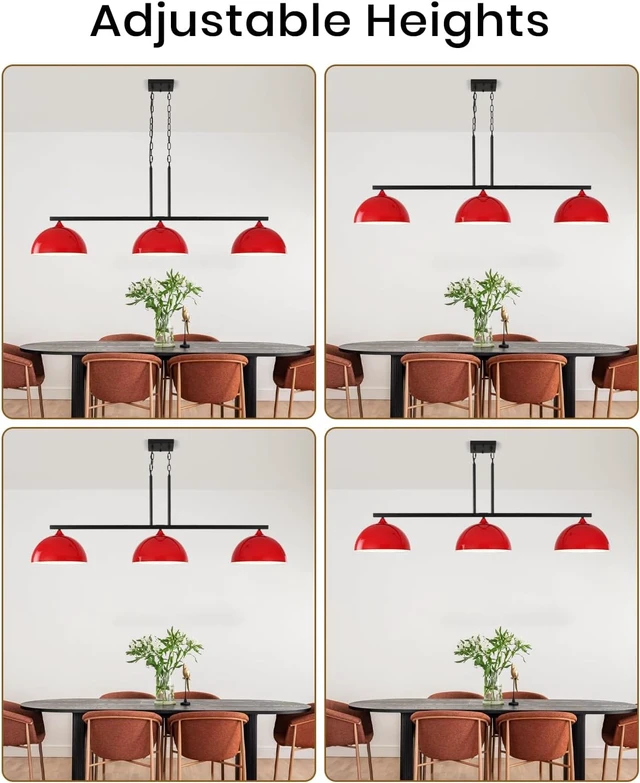 Alt view image 4 of 7 - 3-Light Red Island Lights for Kitchen, Dome Island Light Fixture, Modern Farmhouse Chandelier, Kitchen Lights Over Island, Hanging Island Pendant Lights for Kitchen, Dining Room, Bar