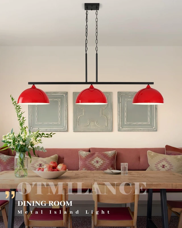 Alt view image 5 of 7 - 3-Light Red Island Lights for Kitchen, Dome Island Light Fixture, Modern Farmhouse Chandelier, Kitchen Lights Over Island, Hanging Island Pendant Lights for Kitchen, Dining Room, Bar