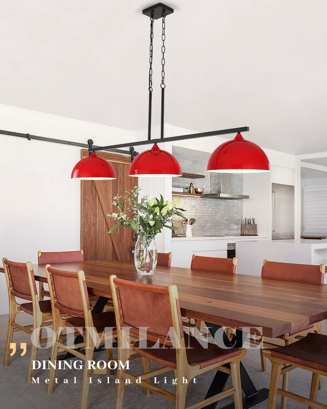 Alt view image 6 of 7 - 3-Light Red Island Lights for Kitchen, Dome Island Light Fixture, Modern Farmhouse Chandelier, Kitchen Lights Over Island, Hanging Island Pendant Lights for Kitchen, Dining Room, Bar