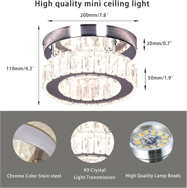 Alt view image 3 of 7 - 7.8" Round Crystal Flush Mount Chandelier Ceiling Light Dimmable remote