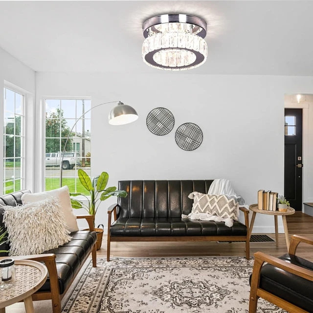 Alt view image 4 of 7 - 7.8" Round Crystal Flush Mount Chandelier Ceiling Light Dimmable remote