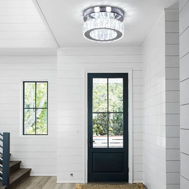 Alt view image 5 of 7 - 7.8" Round Crystal Flush Mount Chandelier Ceiling Light Dimmable remote