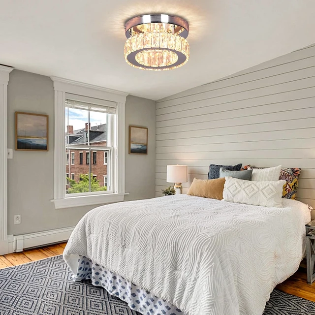 Alt view image 6 of 7 - 7.8" Round Crystal Flush Mount Chandelier Ceiling Light Dimmable remote