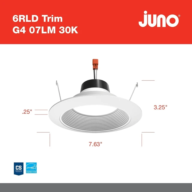 Alt view image 3 of 7 - Juno 6 Inch LED Recessed Lighting, G4 Series Retrofit LED Downlight, Ceiling Light for Kitchen or Shower, 700 Lumens, 3000K Warm White, Wet Location Rated, Dimmable, Baffle Trim