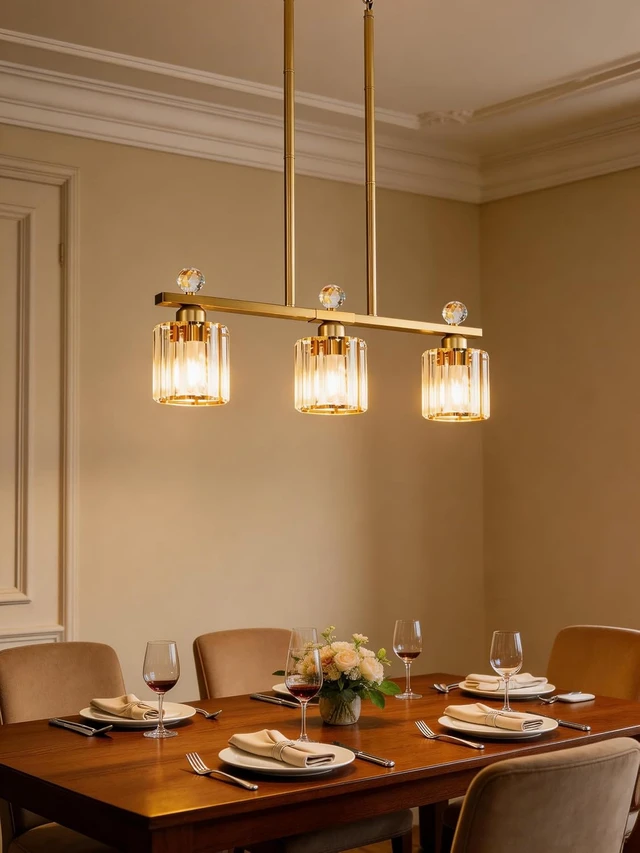 Alt view image 7 of 7 - Crystal Island Light for Kitchen Over Table,Gold Linear Kitchen Island Lighting,3-Lights Pendant Light Fixture for Kitchen Counter, Dining Table & Bar with Luxury Crystal Shade