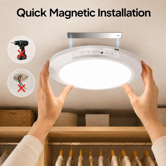 Alt view image 2 of 7 - 2-Pack Rechargeable Motion Sensor Ceiling Light for Shower Closet Pantry
