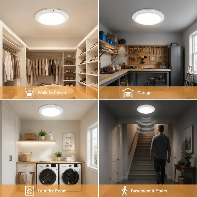 Alt view image 4 of 7 - 2-Pack Rechargeable Motion Sensor Ceiling Light for Shower Closet Pantry