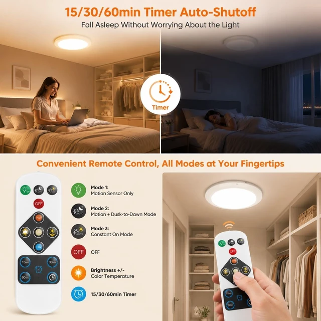 Alt view image 6 of 7 - 2-Pack Rechargeable Motion Sensor Ceiling Light for Shower Closet Pantry