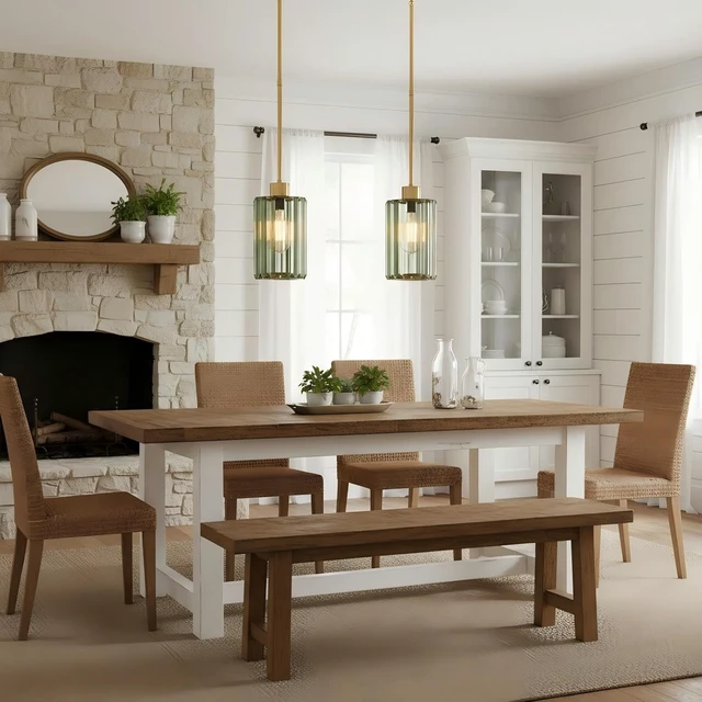 Alt view image 3 of 7 - Modern Olive Green Fluted Glass Pendant Light 2 Pack - Thick Ribbed Glass with Warm Glow, Adjustable E26 Hanging Lamp for Kitchen Island & Dining Room