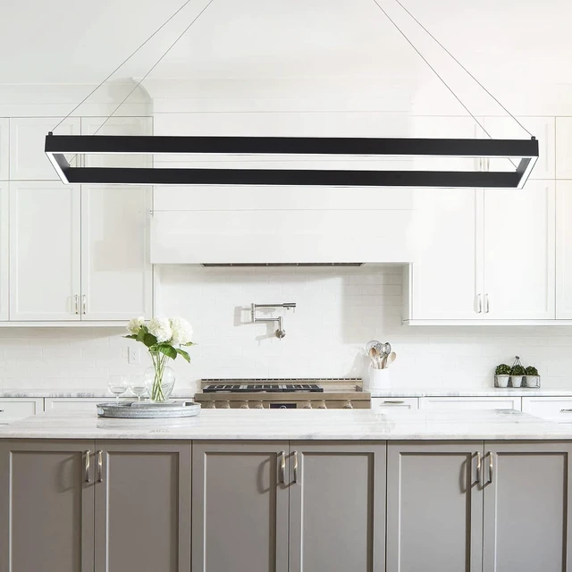 Alt view image 2 of 6 - Modern Black LED Rectangle Linear Chandelier, 39.4" for Kitchen
