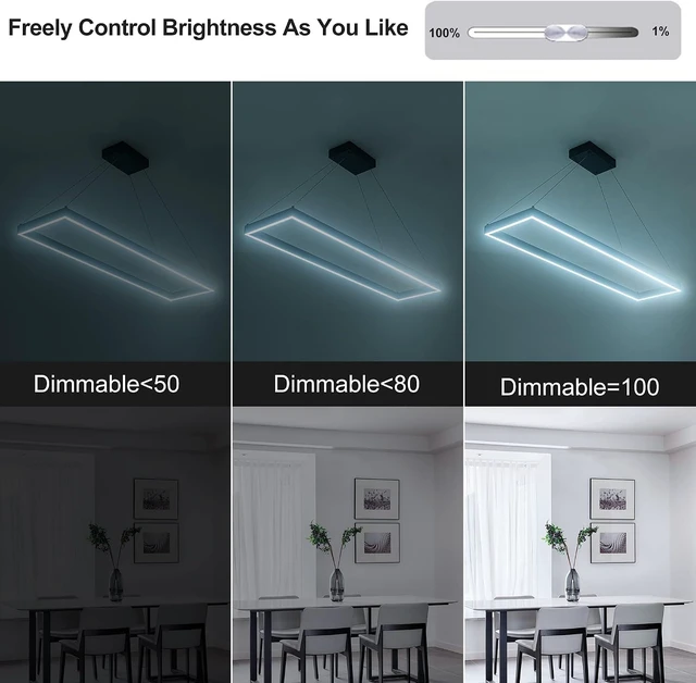 Alt view image 3 of 6 - Modern Black LED Rectangle Linear Chandelier, 39.4" for Kitchen
