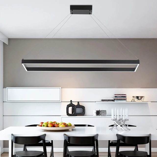 Alt view image 5 of 6 - Modern Black LED Rectangle Linear Chandelier, 39.4" for Kitchen