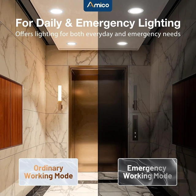 Alt view image 3 of 7 - Amico 2 Pack 6 Inch LED Emergency Recessed Lights with 90Min Battery Backup