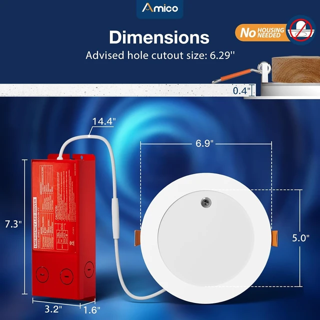 Alt view image 4 of 7 - Amico 2 Pack 6 Inch LED Emergency Recessed Lights with 90Min Battery Backup