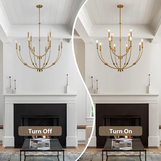 Alt view image 4 of 7 - 12-Light Modern Farmhouse Brushed Brass Chandelier for High Ceilings